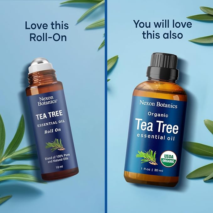 Tea Tree Oil Roll-On 10 ml - 100% Pure, Natural Essential Oil for Aromatherapy, Skin, Face & Body - Pre-Diluted for Travel - Nexon Botanics-Ruum Studio Home