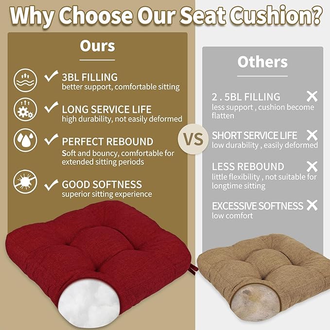 BUYUE Chair Cushion Set for Rocking Chair, Back Pillow & Seat Cushion with Ties, Original Woven Fabric Non-Slip Chair Pads for Elderly Sitting, Red-Ruum Studio Home