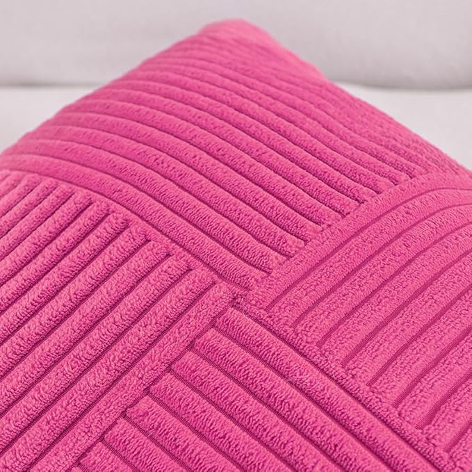 Fancy Homi 2 Packs Hot Pink Decorative Throw Pillow Covers 22x22 Inch for Living Room Couch Bed, Rustic Farmhouse Boho Home Decor, Soft Corss Corduroy Patchwork Accent Square Cushion Case 55x55 cm-Ruum Studio Home