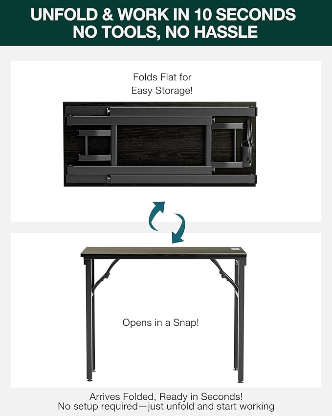 Frylr Small Folding Computer Desk – 35.8 Inch Portable Table for Craft and Study, Lightweight Desk for Small Spaces, Foldable Laptop Table Built-in AC/USB Outlets for Convenience, Dark Oak-Ruum Studio Home