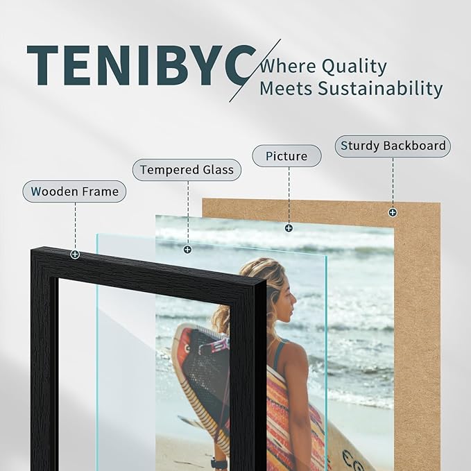 9x12 Frame 3 Pack - Black Woodgrain, 9 x 12 Picture Frame with HD Tempered Glass, Table or Wall Display-Ruum Studio Home