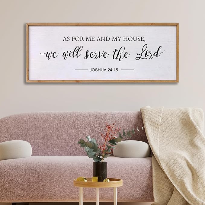As for Me and My House We Will Serve the Lord Wall Decor - 40" x 15" Large Rustic Family Living Room Wood Framed Home Sign Joshua 24 15 Christian Bible Verse Plaque Hanging Wall Art(Wood)-Ruum Studio Home