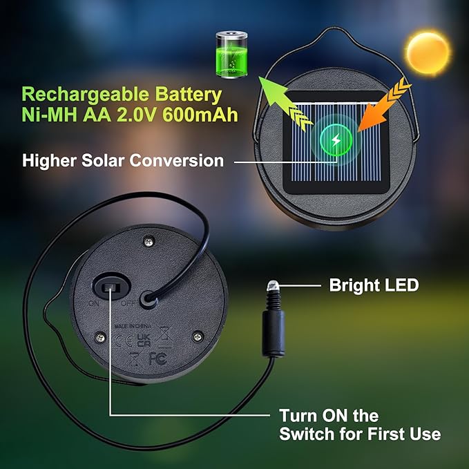 AA 600Mah Solar Light Replacement Top Parts for Solar Outdoor Lantern, Waterproof LED Lights for Yard, Garden, Patio Decor DIY Gifts (1Pack)-Ruum Studio Home