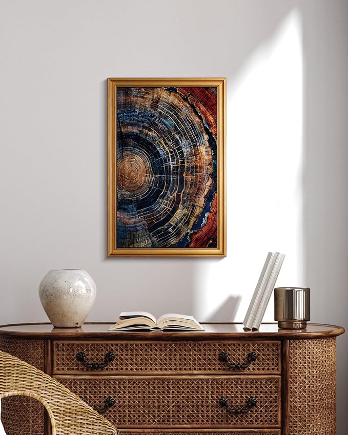 HUARCEY Gold Framed Vintage Wall Deocr for Living Room, Tree Rings Art Abstract Wood Grain Texture Bathroom Art Large Canvas Print Nature Inspired Farmhouse Pictures for Study Office Bedroom 16"x24"-Ruum Studio Home