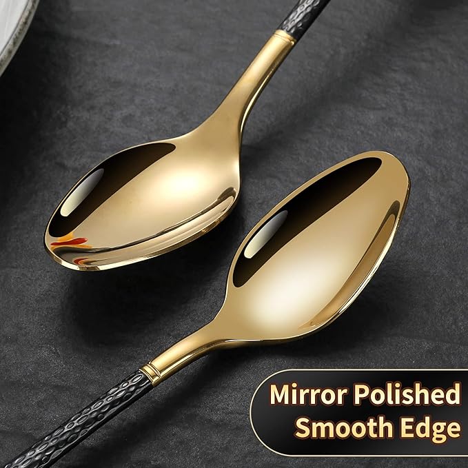 Hammered Black Gold Silverware Set for 8,Stainless Steel 40-Piece Modern Cutlery Set,Mirror Polished Heavy Duty Flatware Set Utensil Set,Knives Spoons and Forks Set,Dishwasher Safe-Ruum Studio Home