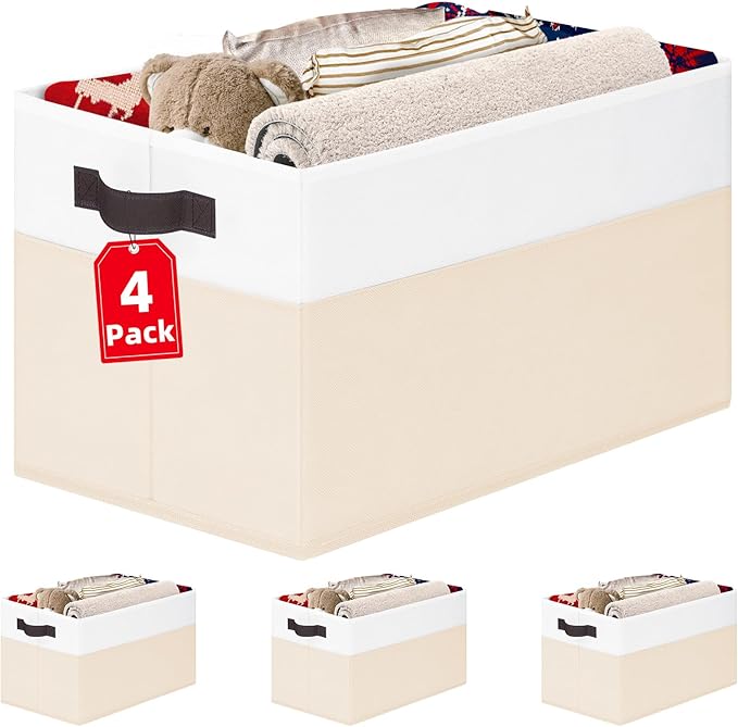 Criusia 4 Pack Baby Clothes Organizer Bins, Fabric Collapsible Storage Baskets with Handles, Odorless Storage Bins for Toy Clothes Nursery Kids Room Playroom Classroom (14L*10W*9.5H)-Ruum Studio Home
