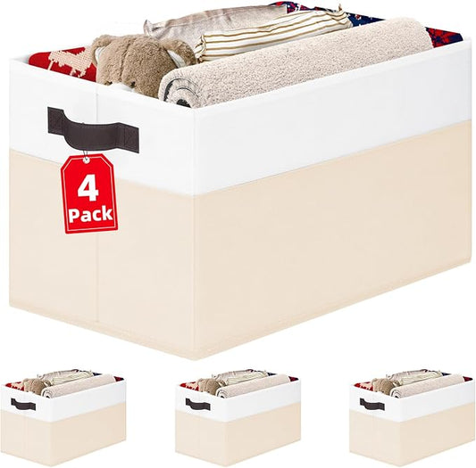 Criusia 4 Pack Baby Clothes Organizer Bins, Fabric Collapsible Storage Baskets with Handles, Odorless Storage Bins for Toy Clothes Nursery Kids Room Playroom Classroom (14L*10W*9.5H)-Ruum Studio Home