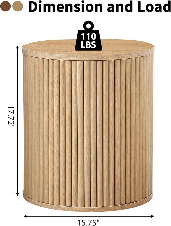 AVZEAR Small Round Side Table Fluted Night Stand Set of 2, Modern Boho End Table with Storage, Circle Bedside Tables Wood Nightstands for Small Spaces, Living Room, Bedroom (Nature)-Ruum Studio Home