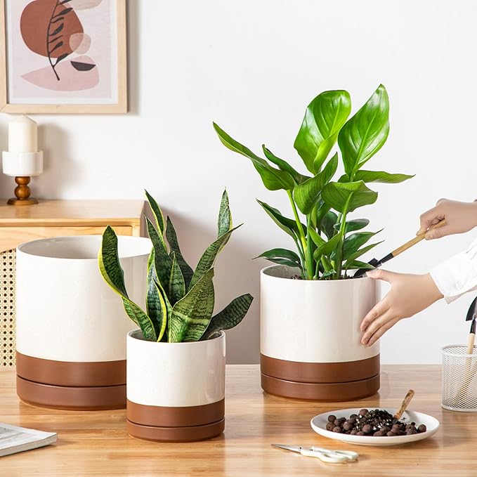vancasso Ceramic Pots for Plants, Plant Pots for Indoor Plants, 6.25+8.25+10.25 Inch Ceramic Planters, Flower Pots with Drainage Holes, Planters Pot for Indoor House Plant, Set of 3, Khaki-Ruum Studio Home