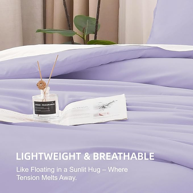 Litanika Lavender Purple Comforter Full Size, 3 Pieces Lightweight Solid Bedding Comforter Set, All Season Fluffy Bed Set (79x90In Comforter & 2 Pillowcases)-Ruum Studio Home
