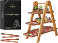 MAJURI 3 Tier Wooden Serving Tray, Set of 2 Tongs Free, Tiered Serving Trays & Platters for Party, Wedding, Picnic, Your Perfect Elevated Charcuterie Stand and for 3 Tiered Dessert Stand Lovers-Ruum Studio Home