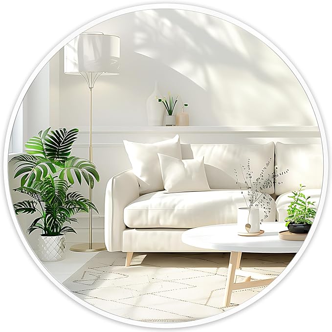 Fabuday White Round Mirror for Wall 20 inch - Circle Mirror for Bathroom, Entryway, Living Room, Hallway, Bedroom Decor, Small Matte Frame Mirrors-Ruum Studio Home