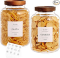 Set Of 2 Large Glass Jar with Wooden Lid with 132 Labels, Glass Storage Jars for Flour Pasta Candy Coffee Cookie and More(70 FL OZ/2000 ml)-Ruum Studio Home
