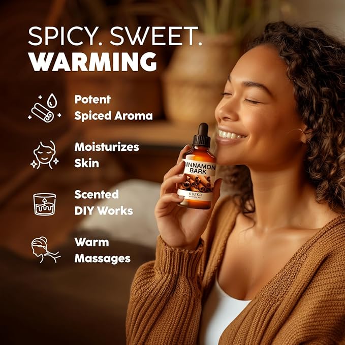 Kukka Cinnamon Essential Oil for Skin & Diffuser - 4 Fl Oz - 100% Pure Natural Cinnamon Oil, Aromatherapy and Candles & Soap Making Scent DIY-Ruum Studio Home
