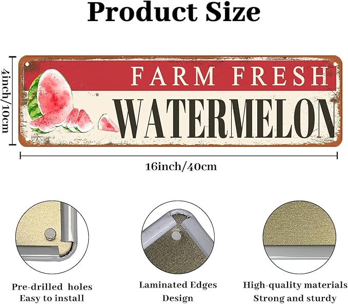 Farm Fresh Watermelon Sign Watermelon Decor Vintage Metal Tin Sign Farmers Market Decor Farm Fresh Watermelon Locally Grown Signs For Home Kitchen Cave Garage Bar Art Plaque Wall Decoration 4x16 Inches-Ruum Studio Home