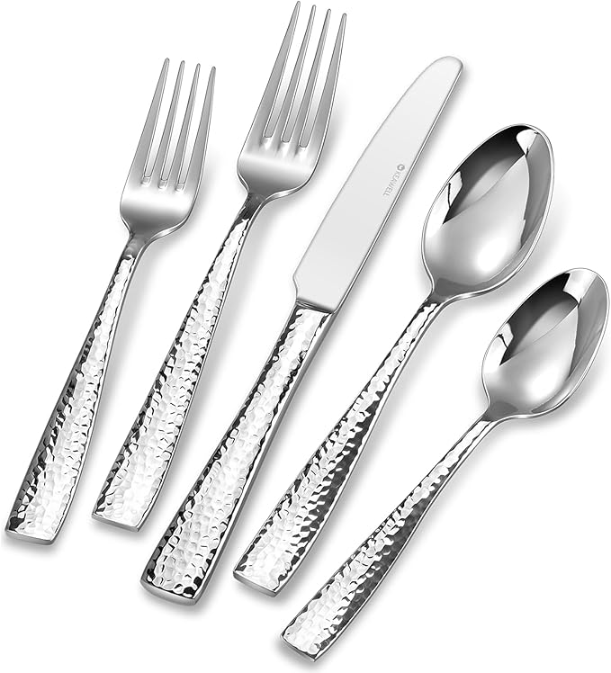 KEAWELL Premium 20/45/65 Piece Louis Hammered Silverware Set with Squared Edge, 18/10 Stainless Steel, Service for 4/8/12, Fine Flatware Set, Dishwasher Safe (45)-Ruum Studio Home