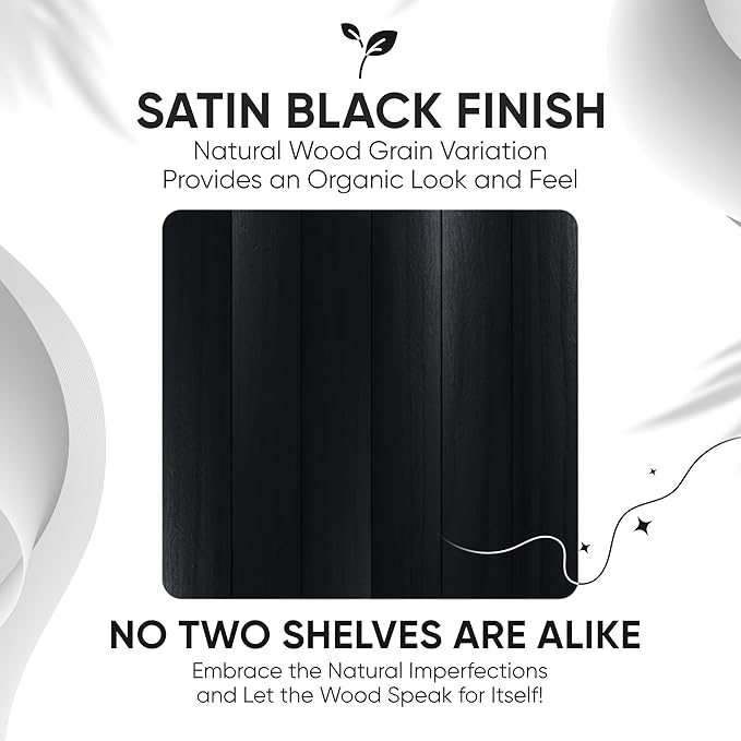 Homeforia 16 inch Black Floating Shelves, High End Solid Real Wood 16inch Bathroom Floating Shelves for Wall Mounted, 16in Wooden Small Floating Shelf, Heavy Duty Bracket, 16 X 6.5 X 1.75 in, Set of 2-Ruum Studio Home