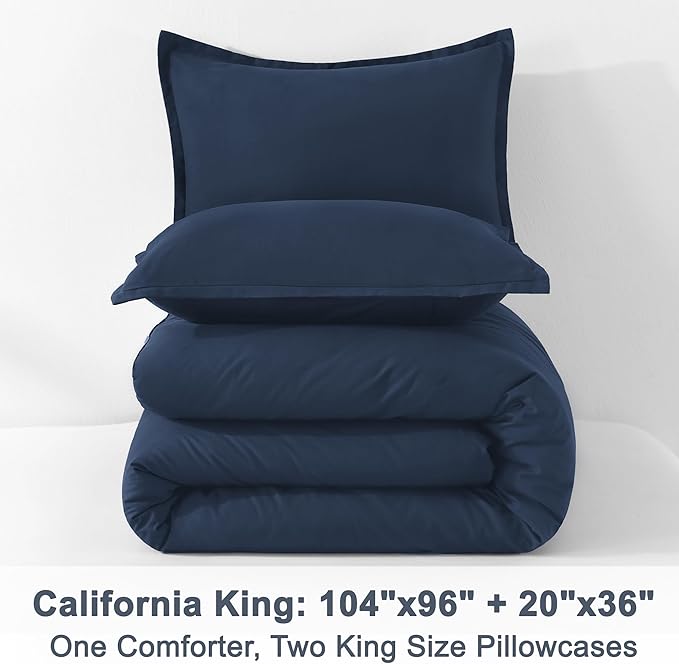 Litanika California King Comforter Set Navy Blue - 3 Pieces Cal King Lightweight Soft Plain Bed Comforter, Oversized Down Alternative Bedding Set - Machine Washable (104x96In, 2 Pillowcases)-Ruum Studio Home