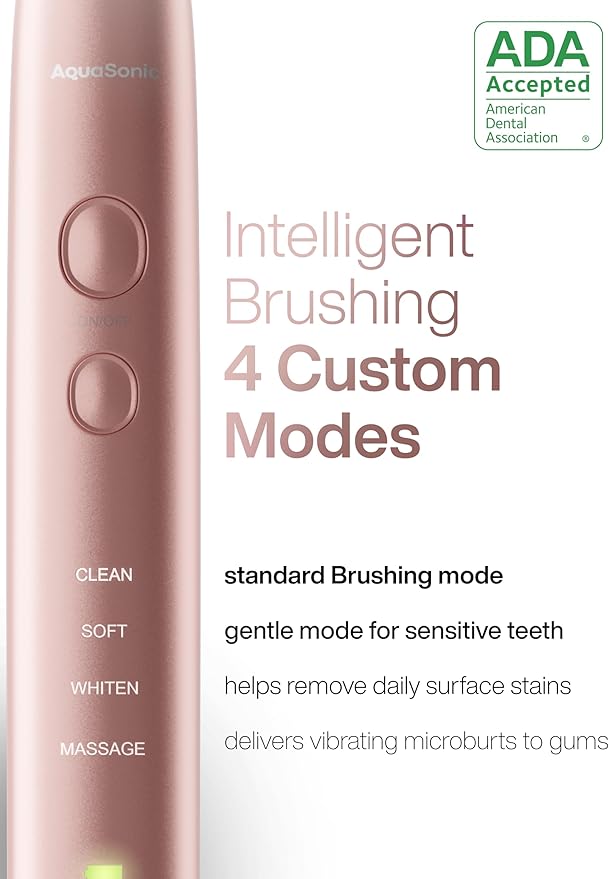 Aquasonic Vibe Series Ultra-Whitening Toothbrush – ADA Accepted Electric Toothbrush - 8 Brush Heads & Travel Case – 40,000 VPM Motor & Wireless Charging - 4 Modes w Smart Timer – Satin Rose Gold-Ruum Studio Home