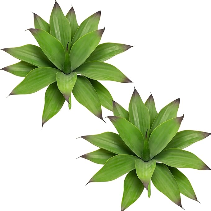 Fake Plants Artificial Agave Plants,Large UV Resistant Fake Agave Planters for Indoor and Outdoor Decorating Tropical Plant Succulents Greenery Indoor Decor13.8 (2Pack, Dark Green)-Ruum Studio Home