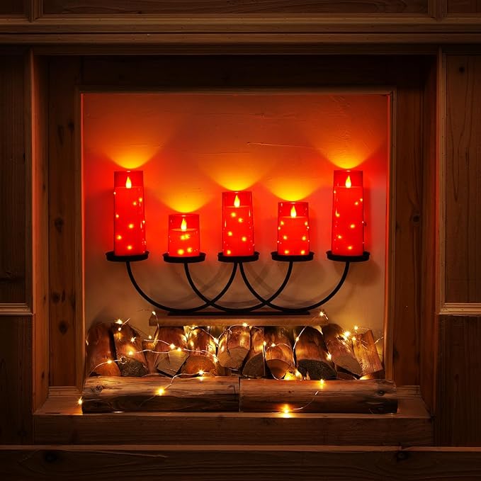 Homemory 9 Pcs Flameless Candles with Embedded Star String Fairy Lights, Battery Operated Candles, LED Candle, Fake Candles with Remote Control and Timer (Red)-Ruum Studio Home
