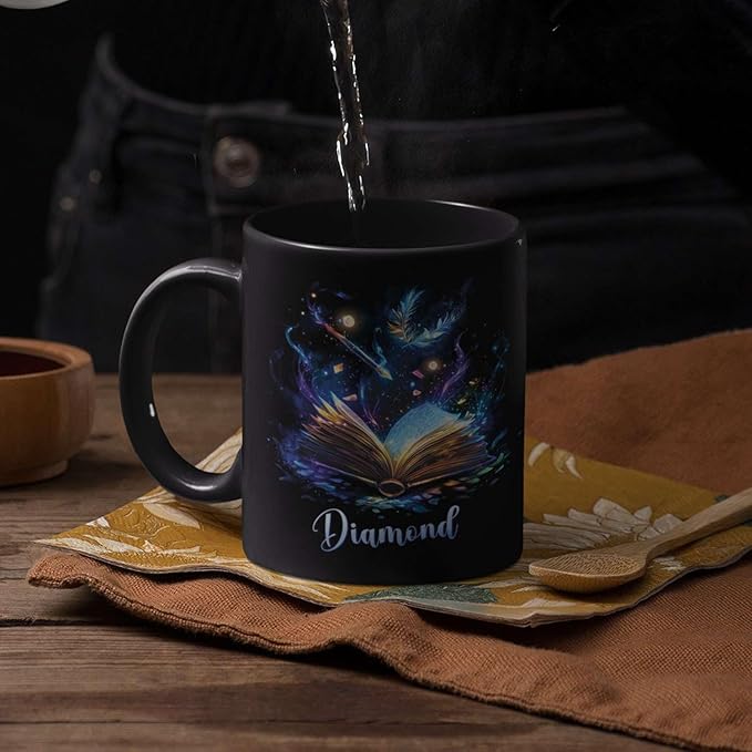 Personalized Sparkling Book Coffee Mug, Custom Name Enchanted Book Design Cup, Customized Fantasy Inspired Ceramic Mug, Gift For Women Men, Book Enthusiasts Black Cup 11oz Or 15oz-Ruum Studio Home