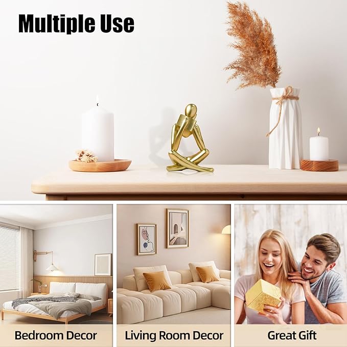 Bookshelf Decor Reading Statue - Abstract Art Thinker Sculpture Bookend for Shelves Aesthetic, Modern Home Decoration Figurine for Living Room Office Shelf Desk Coffee Table Decor(Gold Right)-Ruum Studio Home