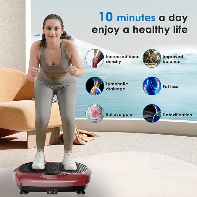 Vibration Plate Exercise Machine - Whole Body Workout Vibration Platform Lymphatic Drainage Machine for Weight Loss Home Fitness with Resistance Bands Remote-Ruum Studio Home