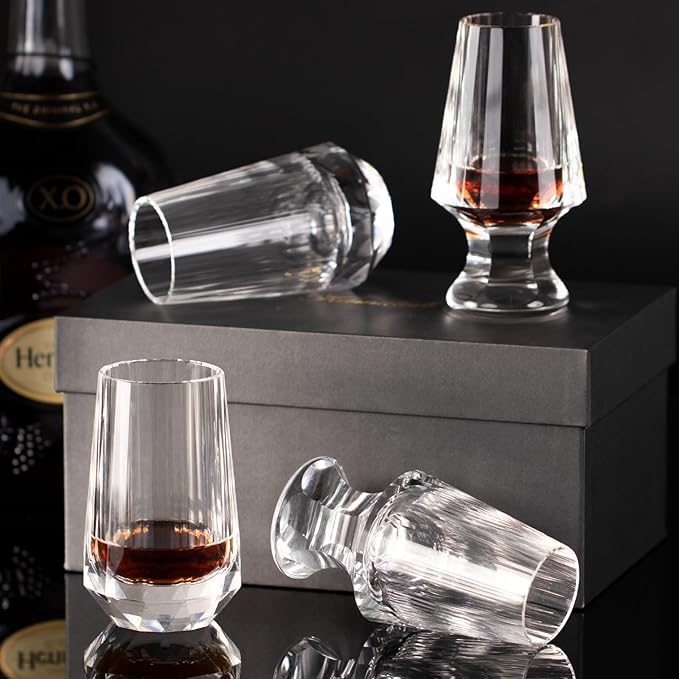 KAMMAK Crystal Whiskey Glasses Set of 2, Handcrafted Shot Glasses Stemless, 3.38oz Hand Blown White Cocktail Glasses, Engagement Gifts for Couples, Women, Men-Ruum Studio Home