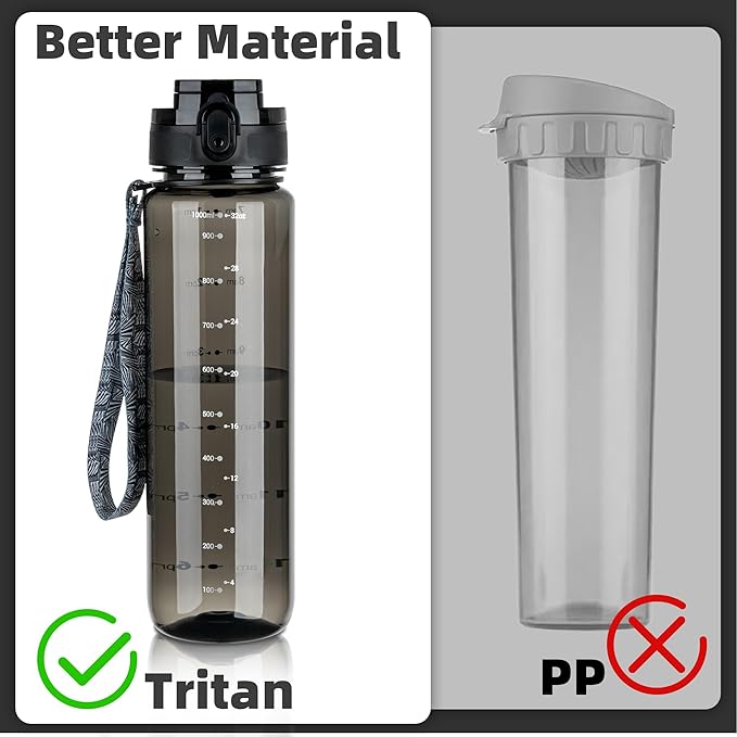 OLDLEY 32 oz Water Bottle, Motivational Water Bottle with Time Marker, Sports Water Bottle With Strap, Leakproof & BPA Free Large Water Bottles for School, Gym, Travel,Tritan, Transparent Black-Ruum Studio Home