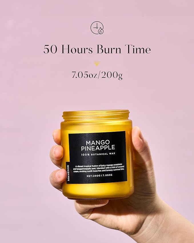 M&SENSE Mango Pineapple Tropical Scented Candle, 7.05oz Non Toxic Natural Soy Wax 50 Hours Long Lasting Burn Fruit Scent Summer Gifts for Housewarming, 2 Wick Aromatherapy Candle for Women Men-Ruum Studio Home