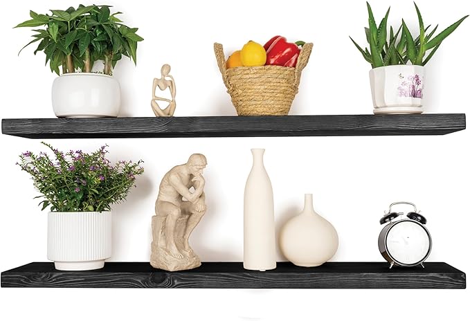 BGMG Wood Floating Shelves 48 inch, Wide Rustic Wooden Wall Shelves for Bathroom Living Room Bedroom Kitchen Farmhouse Set of 2-48x 6.7 x1.25 inch- Black-Ruum Studio Home