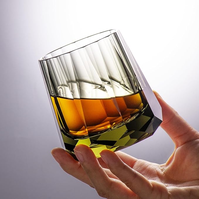 KAMMAK Crystal Whiskey Glasses Set of 2, Handcrafted 6.76oz Old Fashioned Glasses Stemless, Luxury Cocktail Glasses, Hand Blown Scotch Cup for Women, Men Gift for Rocks, Bourbon, Bar Barware-Ruum Studio Home