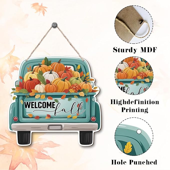 Welcome Fall Wood Hanging Truck Decoration, Autumn Wooden Signs, Rustic Thanksgiving Decoration, Home Interior And Exterior Decor, Autumn Harvest Thanksgiving Home Decor-Ruum Studio Home