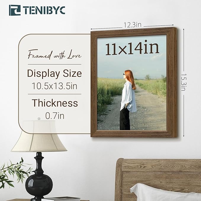 11x14 Picture Frame Set - 3 Pack, Brown Woodgrain, Wood Photo Frame, HD Tempered Glass, Wall Gallery Photo Frame-Ruum Studio Home