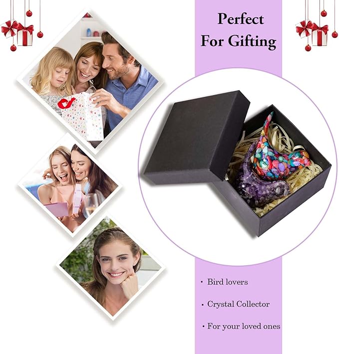 Crystal Bird Figurines, Resin Animal Statues, Miniature Decorative Gravel Birds, Home Decor (2PCS-Purple+Colorful)-Ruum Studio Home