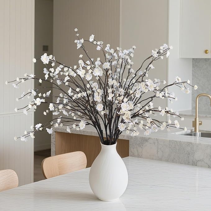 Geegoods 10 Stems White Faux Flowers for Vase – Real Touch Artificial Baby Breath Branches Long Stem for Tall Vase Indoor Home Table Centerpieces Decoration-Ruum Studio Home