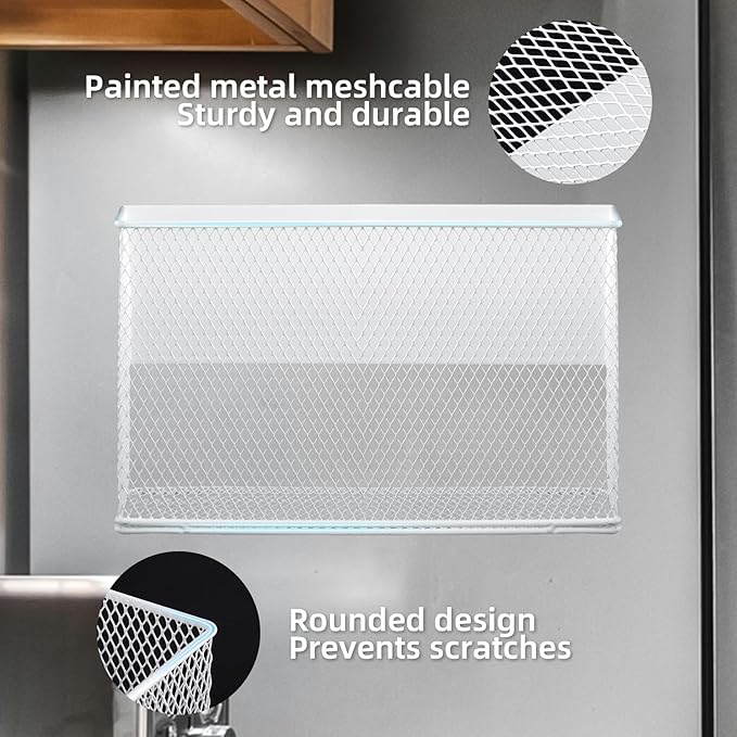 Magnetic Basket Organizer Holder for Fridge Magnetic Storage Bin Box Containers, White Magnetic Locker Organizer Holder for Kitchen Storage, Magazine, Whiteboard,10" × 3.34" ×5.9"-Ruum Studio Home