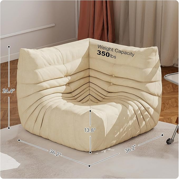 Full Foam Corner Chair – Comfortable Floor Couch for Adults, Waterproof Upholstery, Armless Fireside Lounge Chair for Living Room, Apartment, or Office (White)-Ruum Studio Home