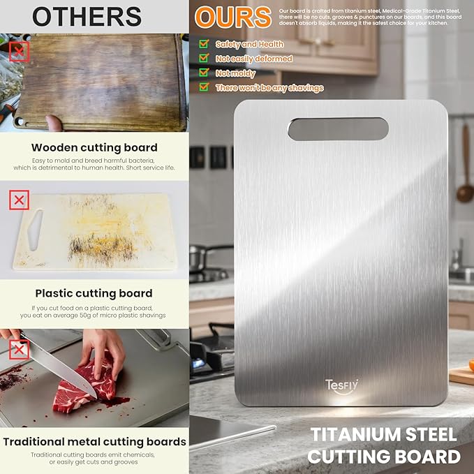 3 Pack Titanium Cutting Board - 100% Pure Titanium Cutting Boards For Kitche,Easy to clean, Double-sided food-grade Cutting Board For Meats, Fruits And Vegetables (M+L+XL)-Ruum Studio Home