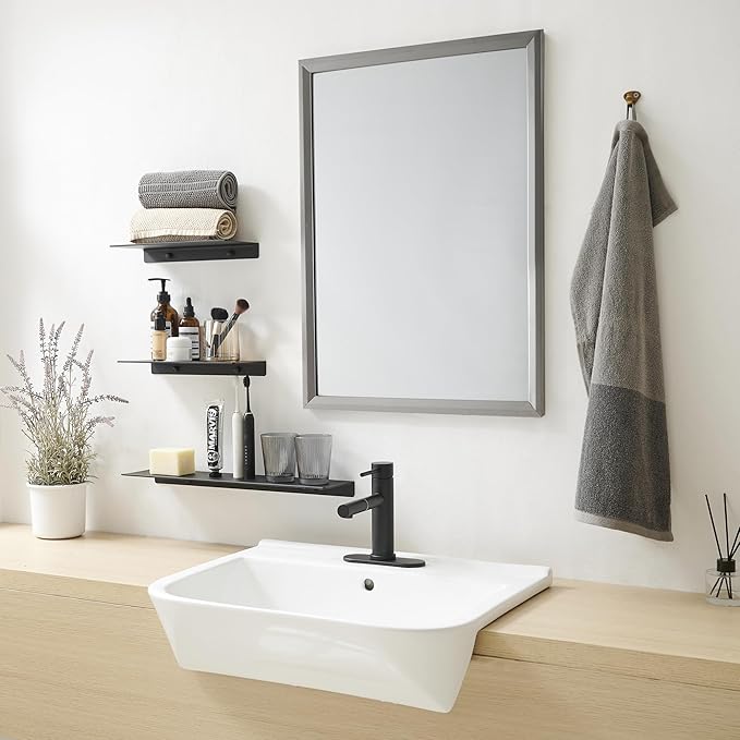 JOOM Small Metal Wall Floating Shelf - Metal Wall Shelf, Black Floating Shelf, Small Bathroom Shelf, Display Shelves for Living Room/Kitchen/Bedroom (Black, 8Inch)-Ruum Studio Home