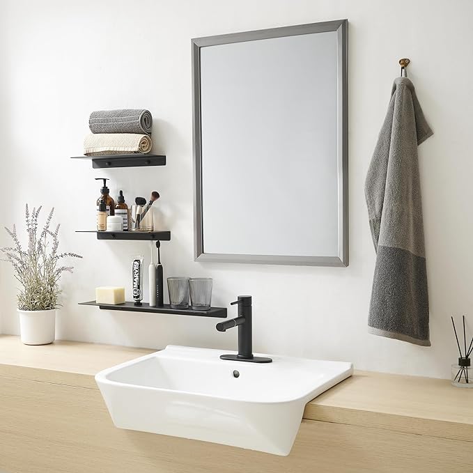 JOOM Metal Wall Floating Shelf - Metal Wall Shelf, Floating Shelf, Bathroom Shelf, Display Shelves for Storage (Black, 8 Inch)-Ruum Studio Home