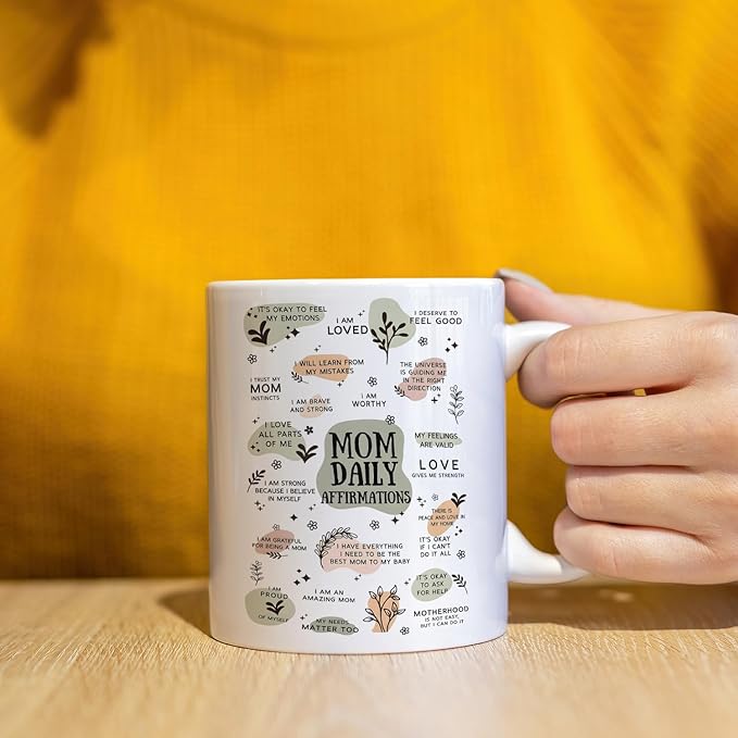 JINYO Boho Floral Mom Coffee Cup, Mother's Day Mugs Cups, Mother Birthday Gifts from Daughter Son, Mom Daily Affirmation Ceramic Coffee Tea Mug 11 oz-Ruum Studio Home