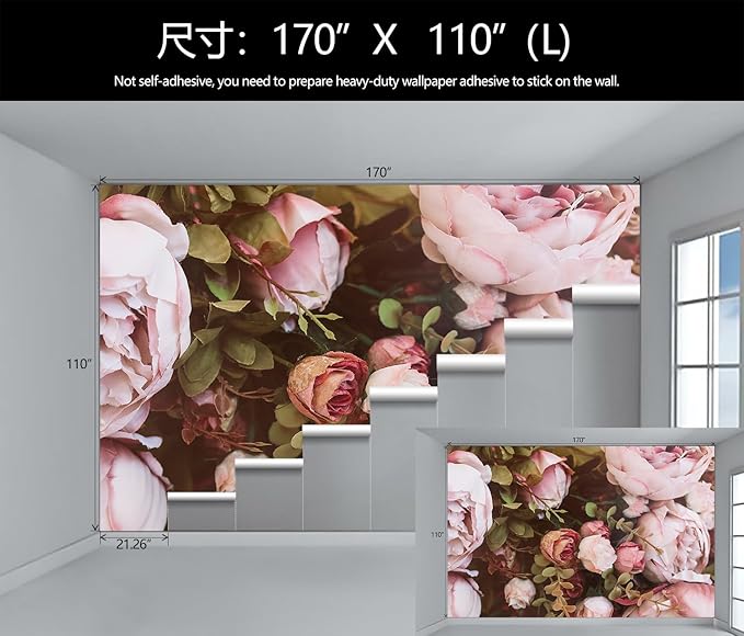 Large Peony Floral Wallpaper Girls Bedroom Pink Rose Flower Wall Mural (Not Peel and Stick)-Ruum Studio Home
