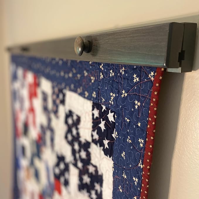 RRD Amish Made Quilt Rack Wall Mount - Rustic Tapestry Hangers for Rugs, Tapestries & Quilts - Maple Wood, Antique Slate Stain, 48'-Ruum Studio Home