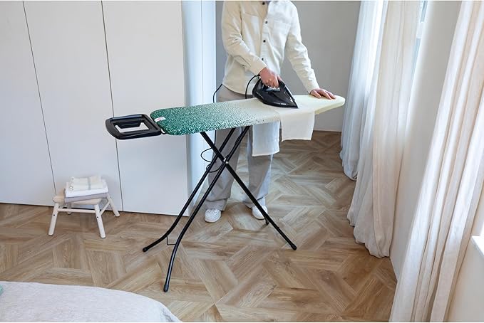 Brabantia - Ironing Board B – Solid Steam Iron Rest – Adjustable Height – Non-Slip Rubber Feet – 100% Fairtrade Cotton Cover with Foam Padding – Foldable – New Dawn – Size B (49 x 15 in)-Ruum Studio Home