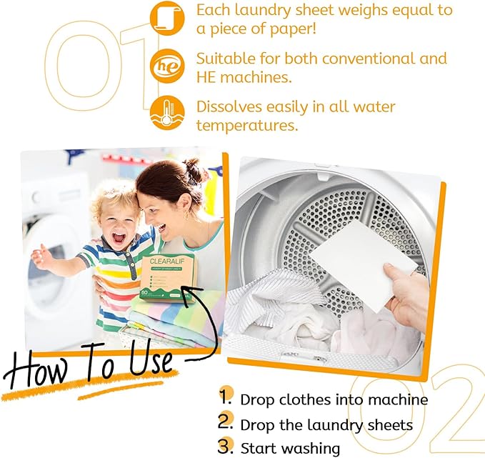 Laundry Detergent Sheets Up to 160 Loads, Amber Dusk - Great For Travel,Apartments, Dorms,CLEARALIF Laundry Detergent Strips Eco Friendly & Hypoallergenic - 80 Sheets-Ruum Studio Home