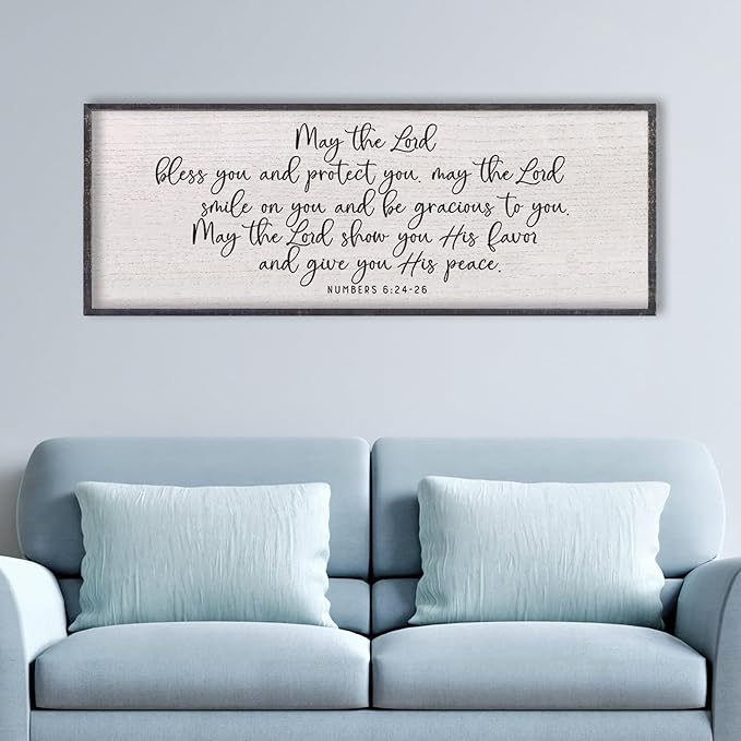 LuZhiQiang Numbers 6:24-26 Scripture Wall Art 40"x15" May The Lord Bless You And Protect You Sign Bible Verses Christian Home Wall Decor (Black)-Ruum Studio Home