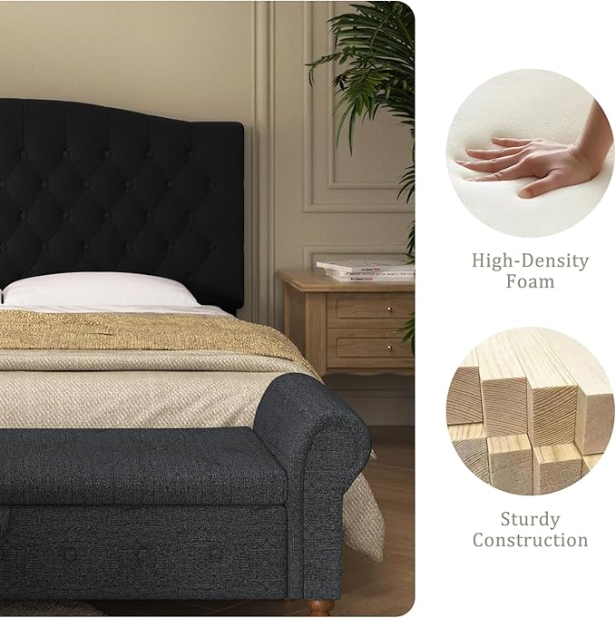 Velvet Upholstered Headboard Queen/Full Size Latest Model Wall Mount, Bed Frame Mount, Featuring High-Density Sponge Padding, Luxury Texture Easy Assembly Comfort and Style-Black-Ruum Studio Home