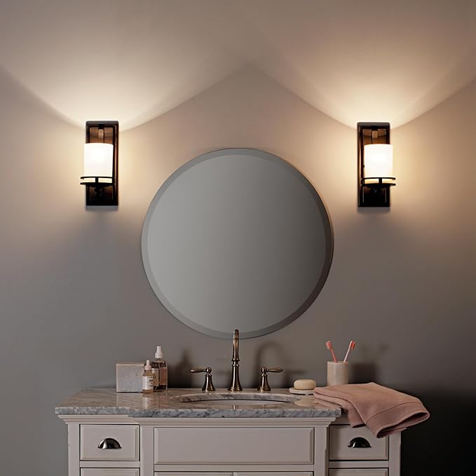 Kichler Hendrik 12” Wall Light Fixture in Olde Bronze with Umber Etched Glass, 1-Light Wall Lamp for Bedroom or Living Room, 5076OZ-Ruum Studio Home